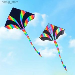 Yongjian Rainbow Kite Polyester vlieger kleurrijke regenboog gemakkelijk te vliegen delta vlieger buitengamingactiviteiten met 100m vlieger string Y240416