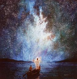 Yongsung Kim Calm et met en vedette Jésus sur le bateau la nuit décor de la nuit artisanat hd peinture à l'huile sur toile d'art mural 2001107511386