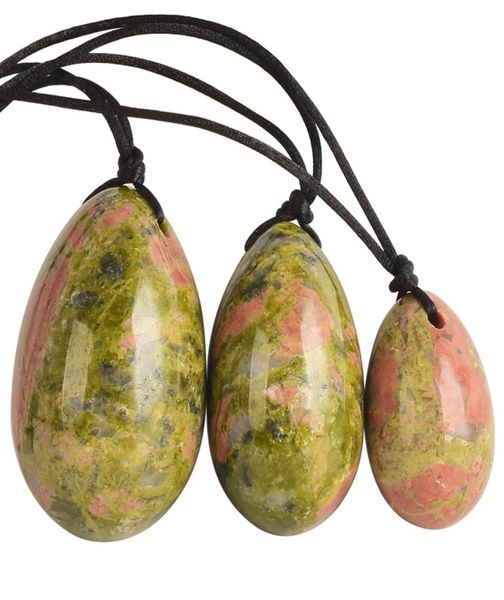 Yoni Oeufs forés naturels unakite jade œuf 3pcs pour massage balles vaginales au sol pelvien exercice de cristal sphère de santé stone2785692