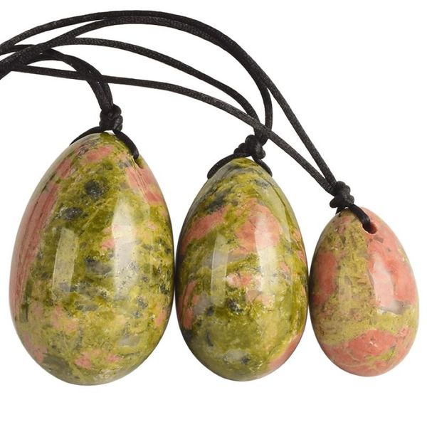 Yoni Oeufs forés naturels unakite jade œuf 3pcs pour massage balles vaginales au sol pelvien exercice de cristal sphère