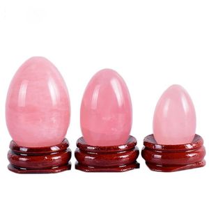 Yoni Eggs Sets Cristal Natural Cuarzo Rosa Yoni Huevo Bolas de Masaje con Base de Madera para Mujeres Fortalecimiento de los Músculos del Suelo Pélvico Herramientas de Cuidado de la Salud