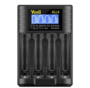 Yonii Chargeur rapide multifonctionnel 1,5 V 1,2 V Chargeur de batterie Li-ion à 4 emplacements avec indicateur LED pour batterie rechargeable AAAAA 1,5 V port type-c