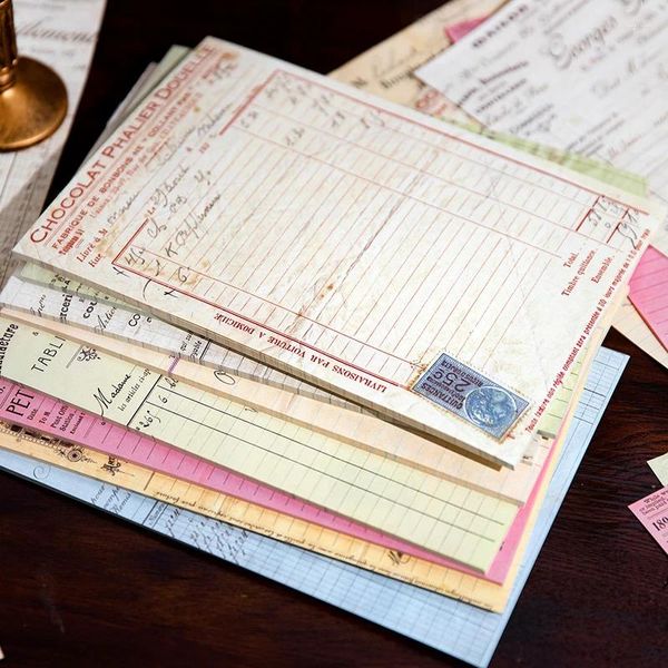 Yoofun-30 hojas de papel Vintage para facturas, sellos impresos de doble cara, lista de verificación, diario de álbum de recortes de gran tamaño, bricolaje
