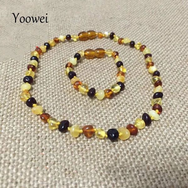 Yoowei-Conjunto de joyería de ámbar Natural para bebé y adulto, cuentas del Báltico, collar hecho a mano, pulsera, piedras preciosas originales, venta al por mayor, 231229