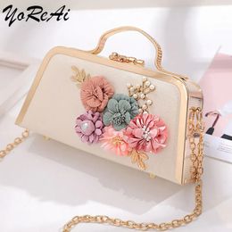 YoReAi sac de soirée pochette haut de gamme en cuir mariage mariée sac à main perle fleur mode chaîne fête Packs 231220