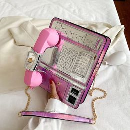 YoReAi forma de teléfono bolso de hombro de lujo mujeres creativas mini monederos de teléfono paquete de mensajero bolsas de colores de caramelo láser holográfico 240103