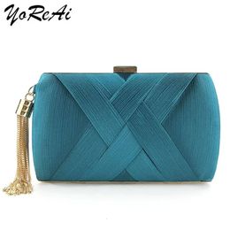 YoReAi portefeuille élégant dîner sac soirée de luxe femmes nuptiale fête bal doré gland mariage pochette sac à main en soie sac à main 240129