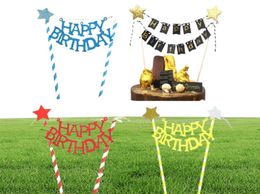 Yoriwoo Happy Birthday Cake Topper Flag Banner Topcake Toppers 1er cumpleaños Decoraciones de fiesta para niños Decoración de pasteles de baby shower 6296756