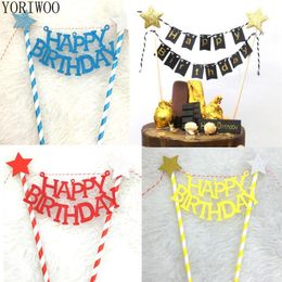 YORIWOO-decoración para tarta de feliz cumpleaños, cartel con bandera, adornos para magdalenas, decoraciones para fiesta de 1er cumpleaños, decoración para tartas de Baby Shower para niños, 245H