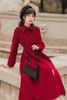 Laine de femme mélange yosimi 2021 hiver rouge vin manteau femmes dentelle mendarin col à manches longues vestes de laine mi-veau chute vêtements pour