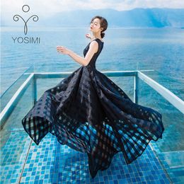Yosimi zomerjurk fan welzijn hoge kwaliteit limietgrootte ruiming speciale goederen kant borduurwerk geplooid vestido 210604