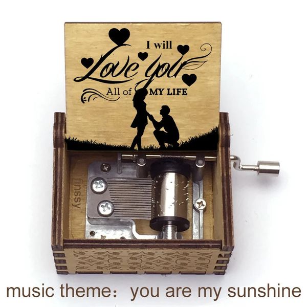 You Are My Sunshine citas de amor tema impreso música mano caja de música de madera novia esposa regalo de aniversario de cumpleaños 240118