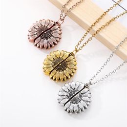 Collier tournesol You Are My Sunshine, longue chaîne de couleur or et argent, en acier inoxydable, ouvert, accessoires pour femmes, 235Q