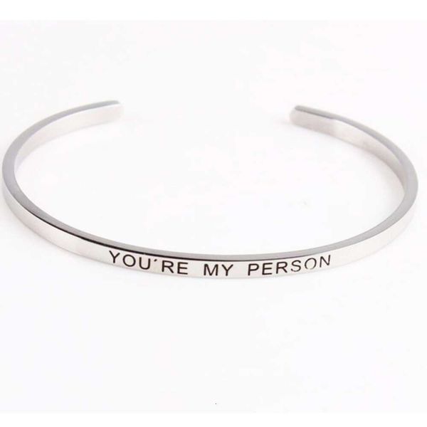 YOU'RE MY PERSON Bracelet manchette C en acier inoxydable inspirant, bracelet Mantra gravé