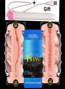 Youcups Dual Channel Male Masturbation Cup Silicon Vagin Vagin Adult Toys for Men Pénis Fake Pussy Masturbator pour l'homme Y15192340