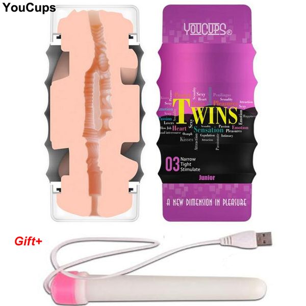 Youcups Vagin Anal Double Canal Masturbation Coupe Poche Réel Chatte Adulte Jouets Pour Hommes Masturbateur Masculin Pour Homme Sexo Hombre Y190713