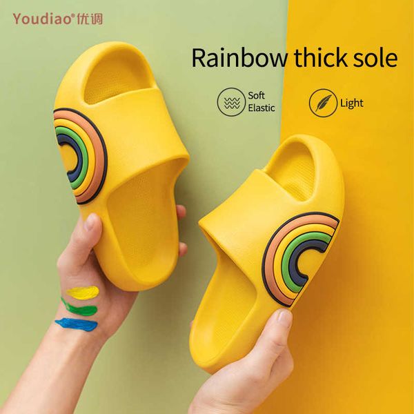 Youdiao zapatillas para niños niños niñas arco iris sandalias de playa zapatos de verano para niños EVA antideslizante lindo suave baño interior diapositivas 210712