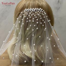 Youlapan Elegant Bridal Veil Pearl Wedding Veil with Hair peigt 1 Tier Long Wedding Veil Cathedral Longueur Accessoire de mariage V180