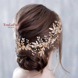 YouLaPan HP278 accessoires de cheveux de mariage pièces de cheveux en or Rose bandeau femmes diadème casque de mariage fleur chapellerie de mariée X0625235Q