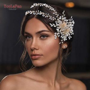 YOULAPAN HP284 Golden Floral Hair Stuks Strass Bruiloft Haaraccessoires Vrouwen Kronen en Tiaras Luxe Bruids Haar Sieraden X0625