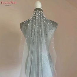 Youlapan Rhinaistones Veil Bridal Pearl Mariage Vele avec un peigne à cheveux 1 Tier Long Crystal Rattep Scatter Wedding Veil V135