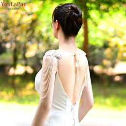 Youlapan SG22 Bridal Cover Up Wedding Cape Bride Châle Veste de manteau d'été avec perles Crystal perle Vintage glad pour filles