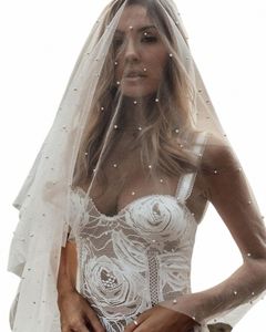 Youlapan V114 Perle Veil avec fard à joues 2 niveaux Veil nuptial cathédrale blanc ivoire voile de mariage avec des veils de la mariée perles