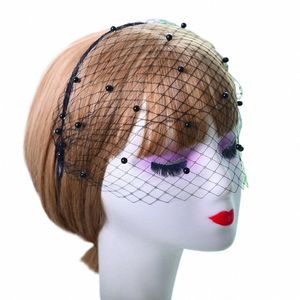 Youlapan VA08 Vintage Bridal Birdcage Veil Hoofdband Grote gaas Veil Parelmasker Wedding