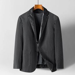Costume en cuir pour hommes jeunes et d'âge moyen, veste professionnelle rayée pour loisirs et affaires, manteaux 240201