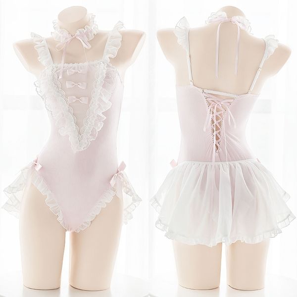 Jeune fille body mignon rêve nuit fronde combinaison dentelle maille body tutu ballet porter rose doux lolita combinaison japonaise 210401