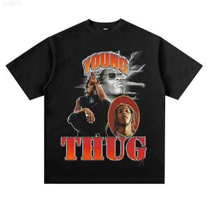 Jeune Thug Hip Hop Jeffery Rap personnage imprimé T-shirt à manches courtes lâche épaule tombante Vintageuagv