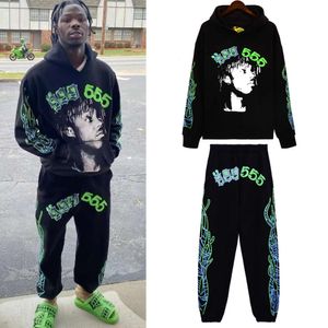 Young Thug S Sp der Pink Pantalon à capuche Sweater Men and Women American Men and Women Set