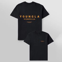 Youngla American Men's Oversized T-shirt voor fitness en fitness, katoenen ronde nek, trainingshemd met korte mouwen