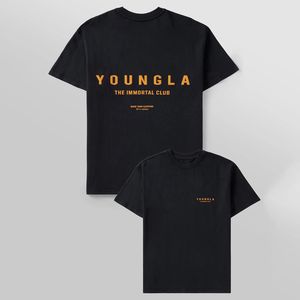 T-shirt surdimensionné pour hommes américains Youngla pour la forme physique et la forme physique, cou rond en coton, chemise d'entraînement à manches courtes