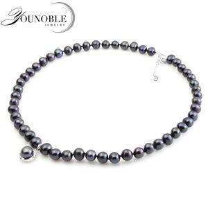 YOUNOBLE vraie perle d'eau douce noire pour femmes, collier de rub de cou de perle ma mère fille meilleur ami cadeau d'anniversaire