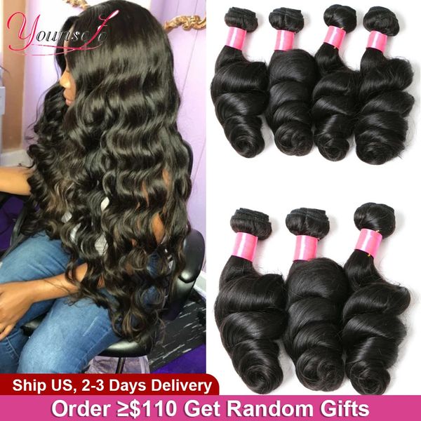 Younsolo Loose Wave Bundles Brésilien Human Hair Weave 134pcs Lot Natural Black for Woman 240402