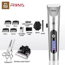 Youpin Riwa Hair Clipper Professional Electric Trimmer voor mannen met LED -scherm Wasbaar oplaadbare Strong Power Steel Head 240515
