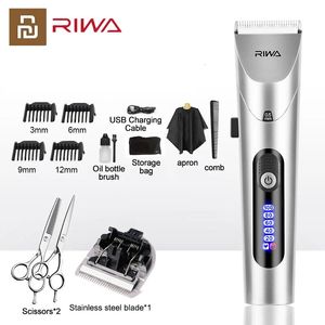 Youpin Riwa Hair Clipper Professional Electric Trimmer voor mannen met LED -scherm Wasbaar oplaadbare mannen Strong Power Steel Head 240412