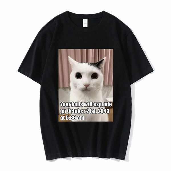 Your Balls Will Explode Funny Cat Meme Camiseta gráfica para hombre Fi Hip Hop Camiseta Casual Cott Camisetas de manga corta Unisex P8b9 #