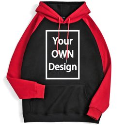 Je eigen ontwerpmerk aangepaste mannen vrouwen diy raglan hoodies sweatshirt casual hoody kleding 13 kleur losse mode 220722