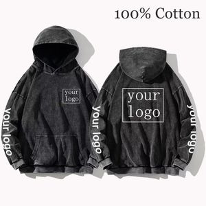 Uw EIGEN Ontwerp Merk/Foto Op maat Gedrukt Mannen Vrouwen DIY Hoodies Vintage Wassen Katoen Sweatshirt Casual Losse Y2K Kleding 240123