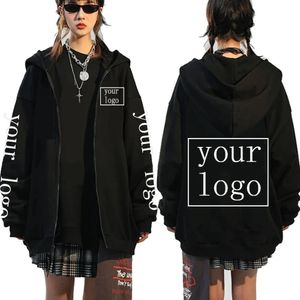 Uw eigen ontwerp Merk/foto Zip-up hoodies Aangepaste mannen vrouwen Tekst DIY Print Rits Sweatshirt Losse casual jassen 240102
