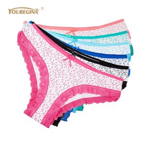 YOUREGINA Sexy Femme Sous-Vêtements Femmes Dentelle Culottes Femmes Belle Impression Mémoires Strings String Lingerie Hipster Underpant 6pcs / set 201112