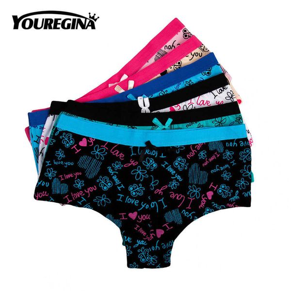 YOUREGINA Boxers de algodón para mujer Ropa interior de retazos Bragas de mujer sexy Boyshorts Estampado de letras 6pcs / lot M L XL Verde Negro Blanco 211021