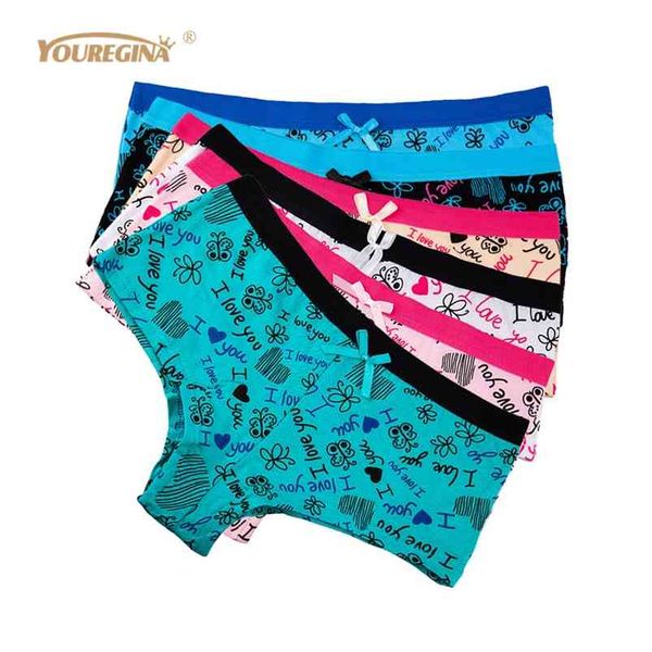 Youregina Femmes Sous-vêtements Coton Sexy Mignon Lettres Imprimer Filles Boxers Boyshorts Hipster Dames Culottes Knickers 6 pcs/lot 210730