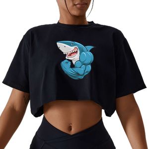 Tuyo gimnasio lu alineando todos los tiburones de ropa recortada anime camiseta de manga corta camiseta suave ajuste flojo con top de cosecha de carrera gimnasio