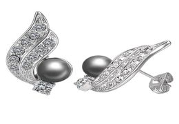 Yoursfs 6 Parenset Zirkon Feather Black Pearl Stud -oorringen Woman Fashion Jewelry 18K Gold PLATED8996070