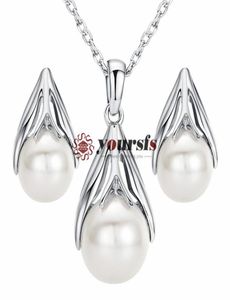 Yoursfs Bridal 18K Gold Golde sieraden Set Silver Shiny Pearl Pendant Necklace and Earrings2565473