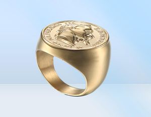 Yoursfs chevalière Biker anneaux solide bague en acier inoxydable poli pour hommes Napoléon Empereur fausse pièce de monnaie Ring8834400