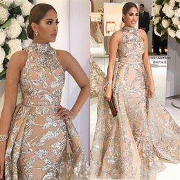 Vestidos de baile de cuello alto de Yousef Aljasmi 2019 con tren desmontable Modesto Luxury Lace Lace Apliques Apliques de tamaño de tamaño de talla de talla de talla 228h